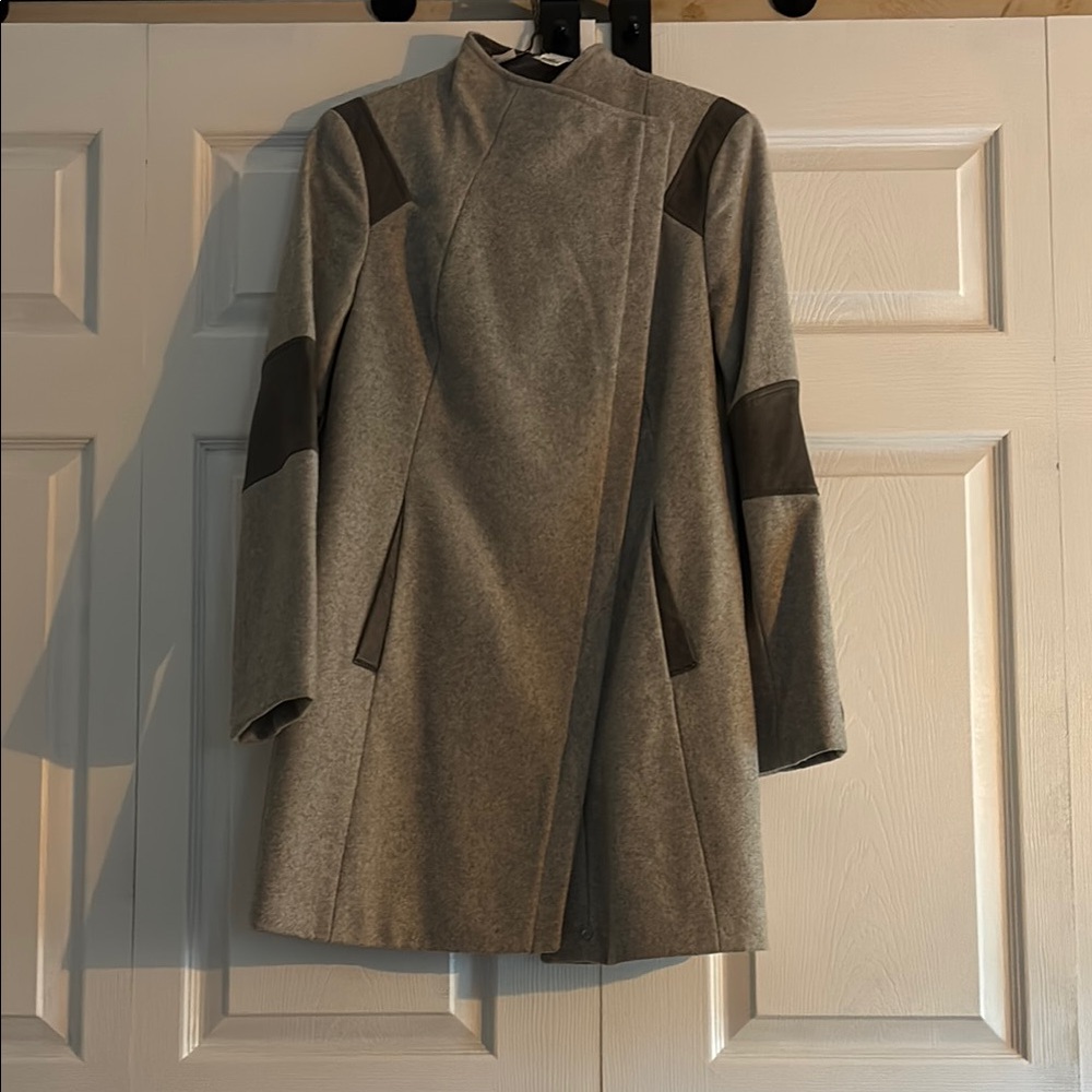 Calvin Klein Gray Trench Coat Wool-Blend Mid-Length
